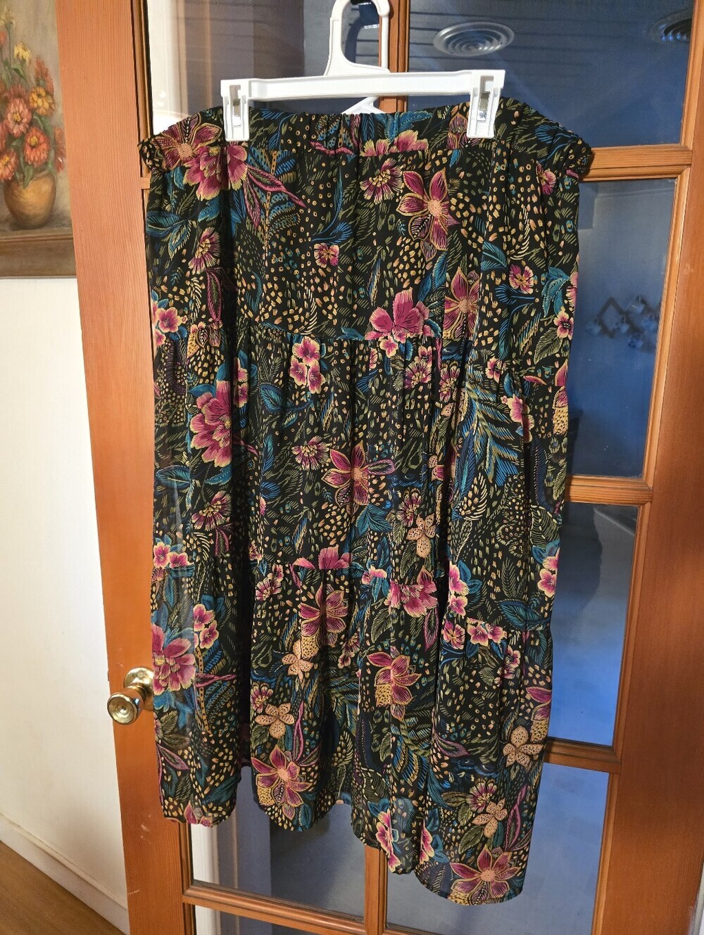 Ellie Wilde Mon Cheri Black Floral Tiered Skirt with Pink & Teal Flowers